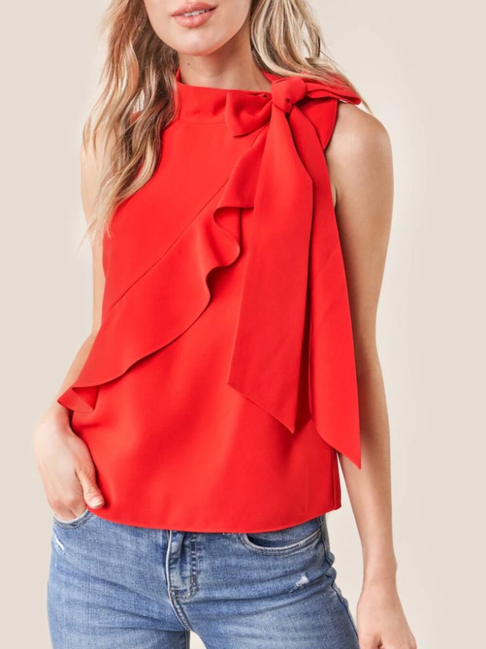 Sugarlips Hustler Sleeveless Neck Tie Blouse Curve - Red